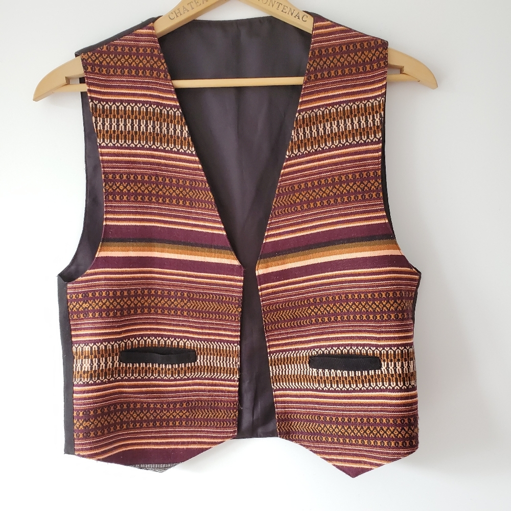 Vintage Southwestern striped woven vest earthtones